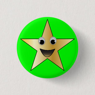 Gold Star with Smiling Face 1 Inch Round Button