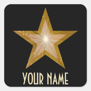 "Gold" Star 'Your Name'' square sticker black