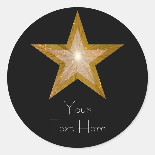 Gold Star 'Your Text' autocollant rond noir (Devant)