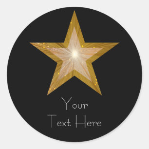 Gold Star 'Your Text' round sticker black