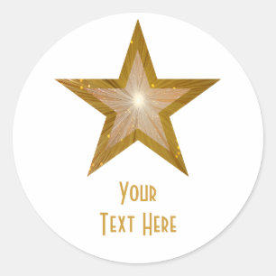 Gold Star 'Your Text' round sticker white