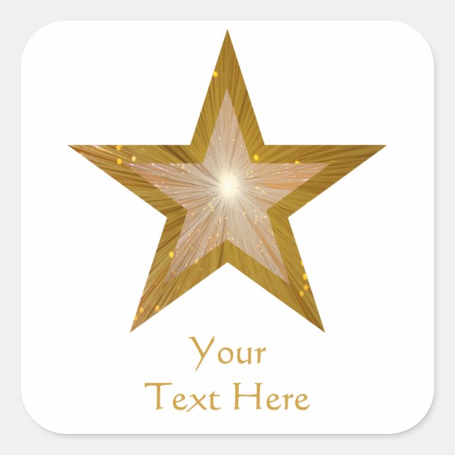Gold Star 'Your Text' square sticker white (Front)