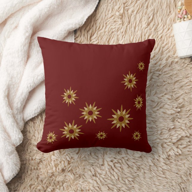 Gold Starburst Design | Burgundy Throw Pillow (Blanket)