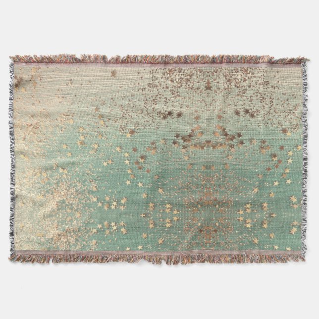 Gold Stardust on Sea Green Throw Blanket (Front)