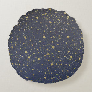 Gold Stardust Stars Round Pillow