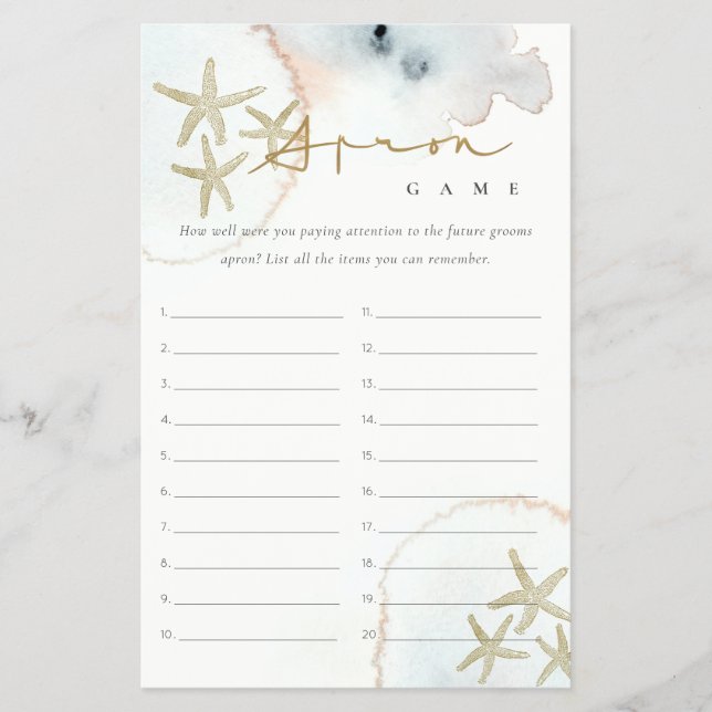 Gold Starfish Apron Memory Bridal Shower Game Flyer (Front)