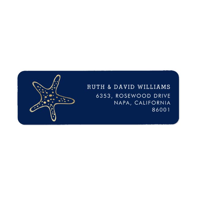 Gold Starfish Dark Blue Ocean Return Address Label (Front)