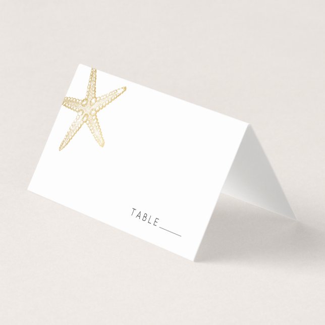 Gold Starfish Elegant Seashell Place Card (Front)