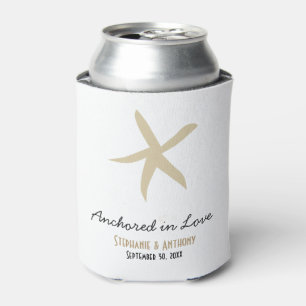 Gold Starfish Nautical Beach Wedding Love Can Cooler