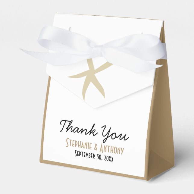 Gold Starfish Nautical Beach Wedding Thank You Favor Box (Front Side)