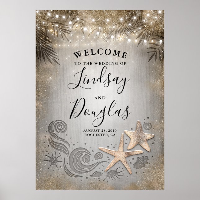 Gold Starfish Tropical Beach Affiche de bienvenue  (Devant)