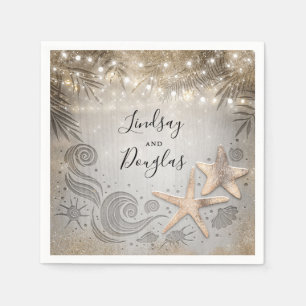 Gold Starfish Tropical Beach Wedding Napkin