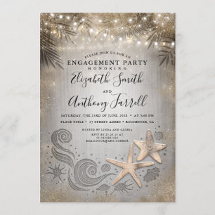 Gold Starfish Tropical Palm Beach Engagement Party Invitation