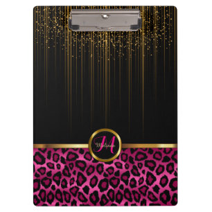 Gold Starlight and Bright Pink Glitter Design Clipboard