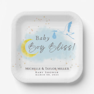 Gold Starlit Baby Boy Bliss Stork Special Delivery Paper Plate