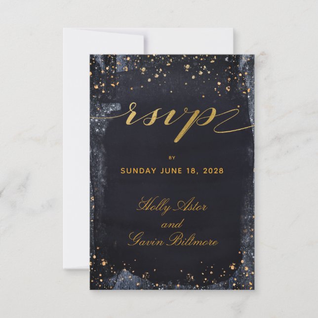 Gold Starry Night Wedding Meal Choice RSVP Card (Front)