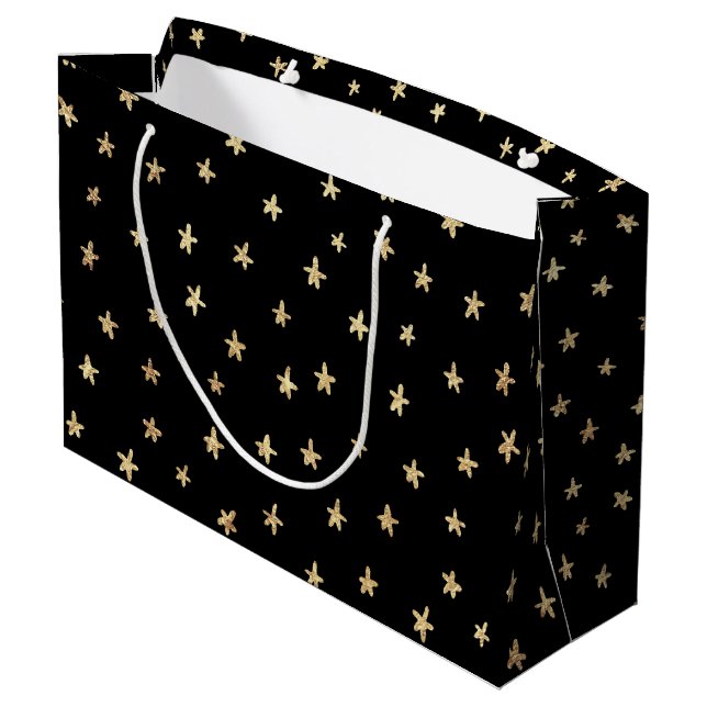 Gold Starry Pattern Black Large Gift Bag (Back Angled)