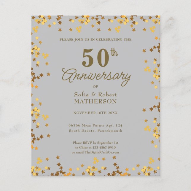 Gold Stars 50th Anniversary Budget Invitation (Front)