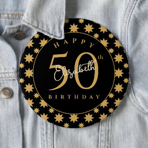 Gold Stars 50th Birthday Custom Name 6 Inch Round Button