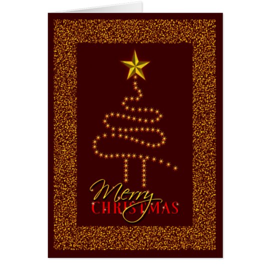Gold Stars Abstract Christmas Tree Custom Dark Red Card