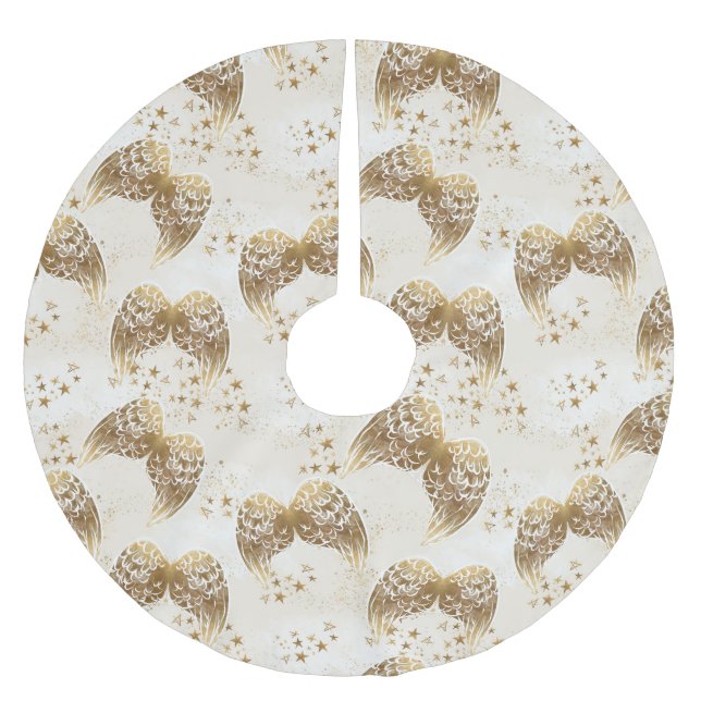 Gold Stars and Angel Wings Tree Skirt (Front)