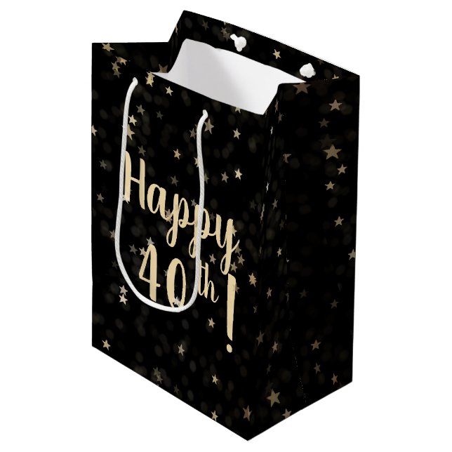 Gold Stars and Dots 40th Birthday Medium Gift Bag (Front Angled)