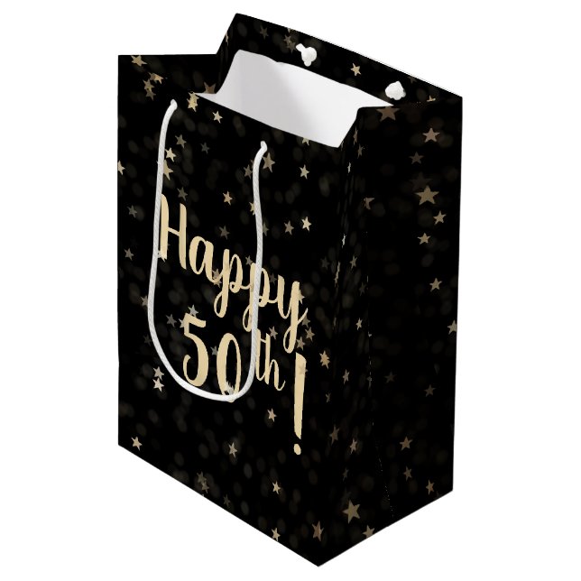 Gold Stars and Dots 50th Birthday Medium Gift Bag (Front Angled)
