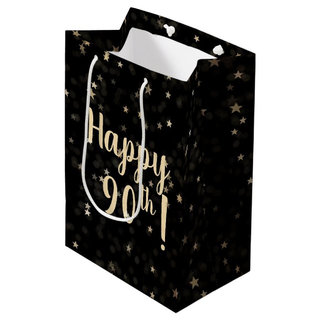 Gold Stars and Dots 90th Birthday Medium Gift Bag (Front Angled)