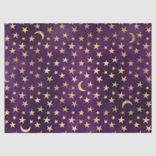 Gold Stars and Moons on Purple Decoupage Tissue Paper