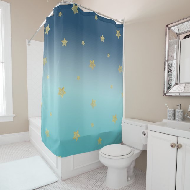 Gold Stars Aqua Blue Ombre (In Situ)