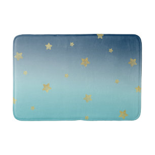 Gold Stars Aqua Blue Ombre Bath Mat