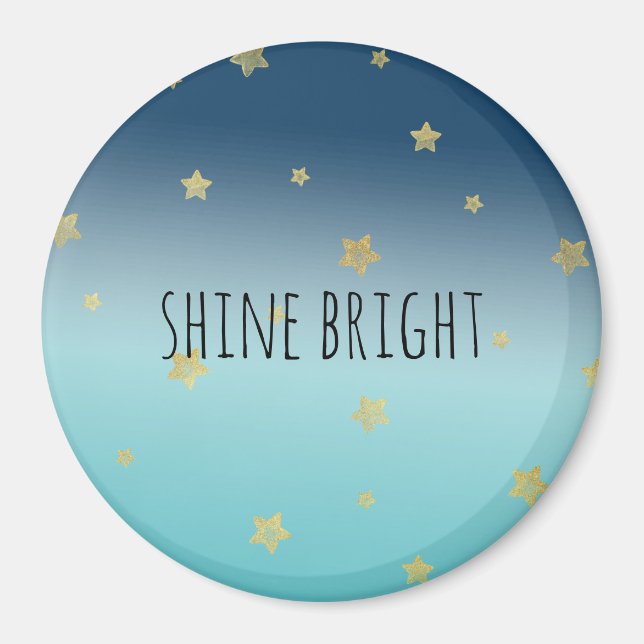 Gold Stars Aqua Blue Ombre personalized quote Magnet (Front)