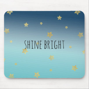 Gold Stars Aqua Blue Ombre personalized quote Mouse Pad