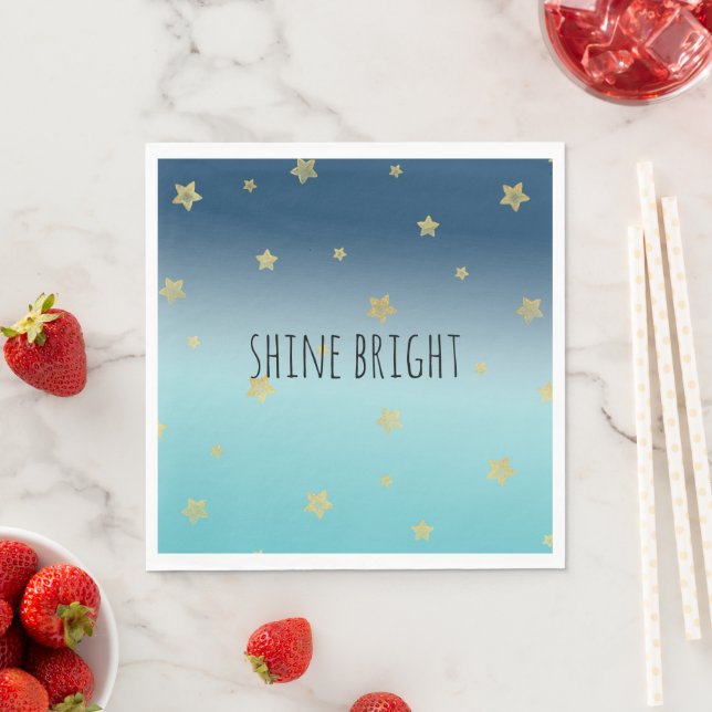 Gold Stars Aqua Blue Ombre personalized quote Napkin (Insitu)