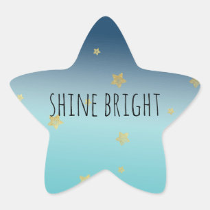 Gold Stars Aqua Blue Ombre personalized quote Star Sticker