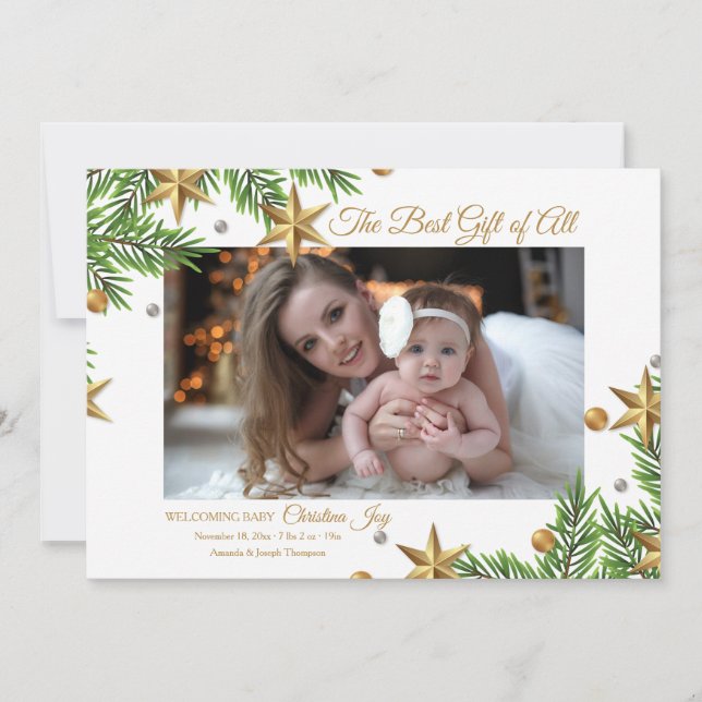 Gold Stars Best Gift Ever Birth Announcement  (Front)