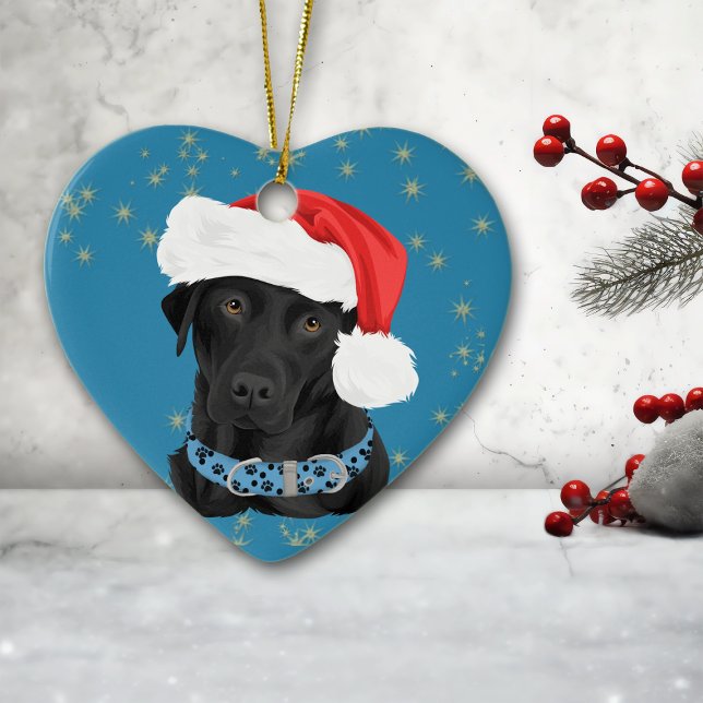 Gold Stars Black Labrador Retriever Christmas Ceramic Ornament (Creator Uploaded)