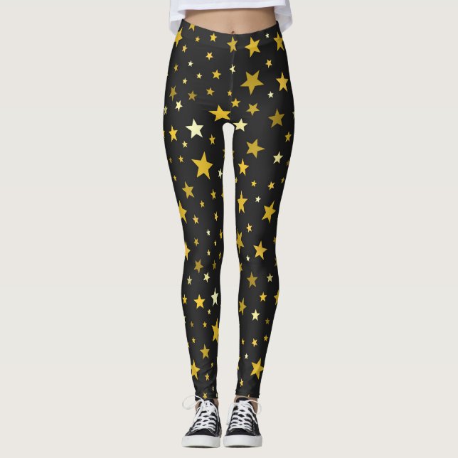 Gold stars black Leggings (Front)