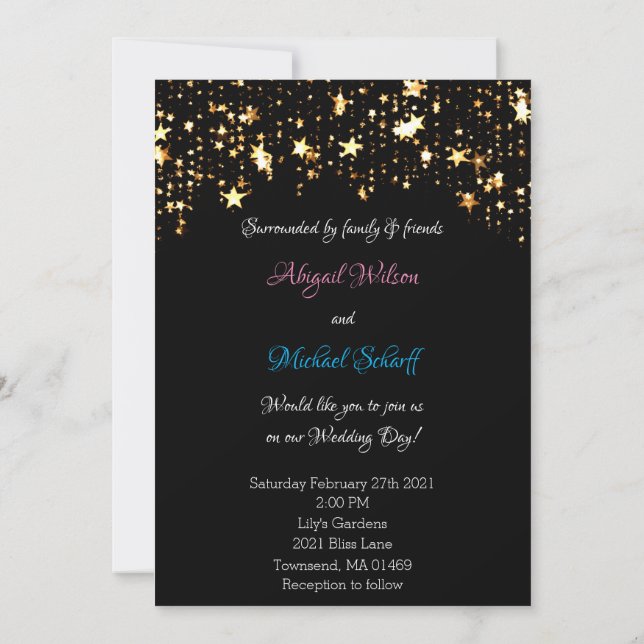 Gold Stars & Black Modern Wedding Invitations (Dos)