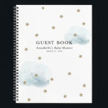 Gold Stars & Blue Clouds Baby Shower Guest Book<br><div class="desc">This cute baby shower guest book features a white background with faux gold glitter stars and fluffy blue clouds. Change the background color and personalize it for your needs. You can find matching tiger products at my store.</div>