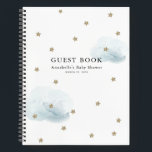 Gold Stars & Blue Clouds Baby Shower Guest Book<br><div class="desc">This cute baby shower guest book features a white background with faux gold glitter stars and fluffy blue clouds. Change the background color and personalize it for your needs. You can find matching tiger products at my store.</div>