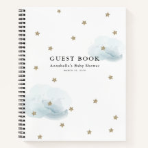 Gold Stars &amp; Blue Clouds Baby Shower Guest Book