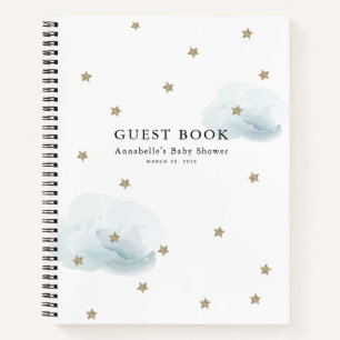 Gold Stars & Blue Clouds Baby Shower Guest Book