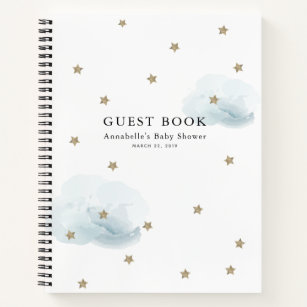 Gold Stars & Blue Clouds Baby Shower Guest Book