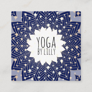 Gold Stars Blue Lotus Mandala Flower Square Business Card