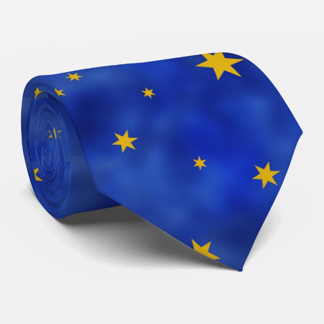Gold Stars Blue Sky Tie (Rolled)