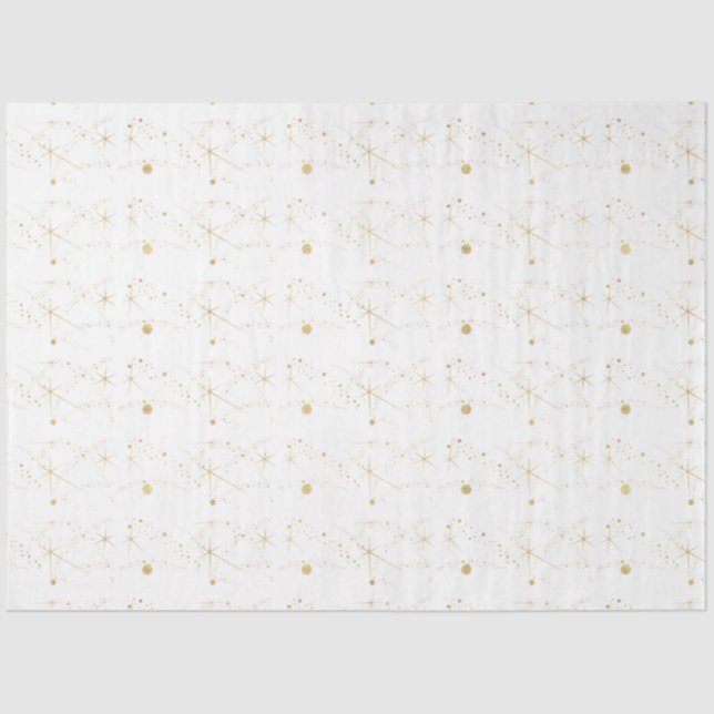 Gold Stars Celestial Bodies White Christmas Tissue Paper (Front)