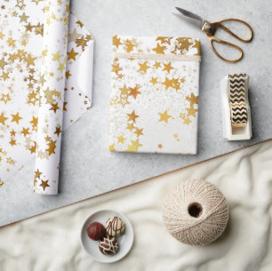 Gold Stars Celestial Christmas  Magical Holiday  Wrapping Paper