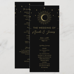 Gold Stars Celestial Sunburst Moon Wedding Program