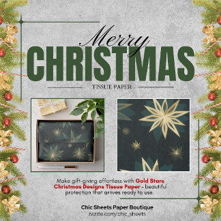 Gold Stars Christmas Designs Tissue Paper